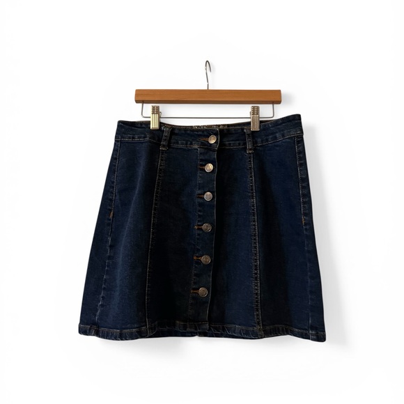 Hot Kiss Dresses & Skirts - Hot Kiss Dark Blue A-Line Skirt with Buttons